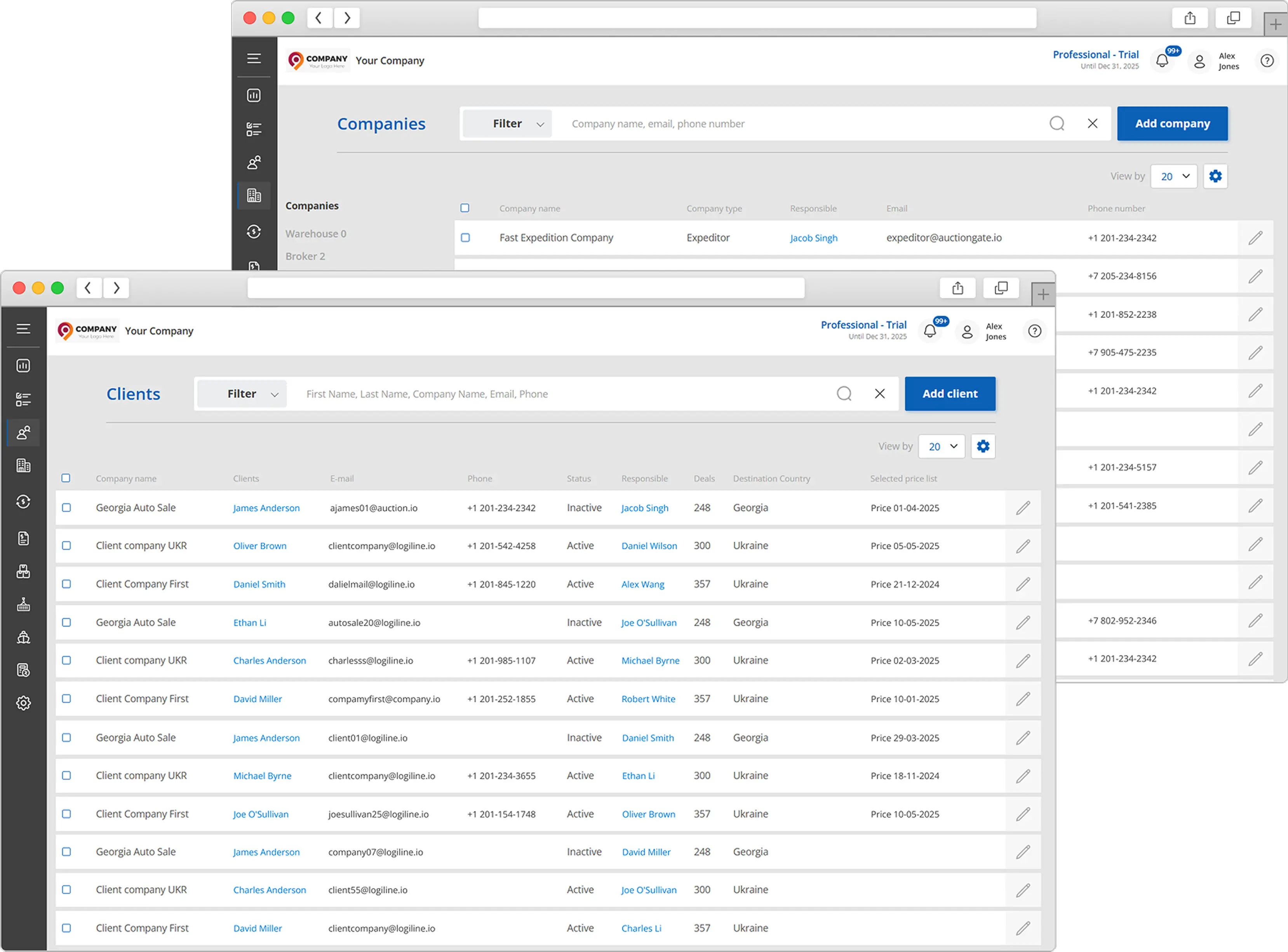 Clients, partner companies, history — all under control, all in one interface